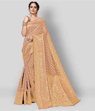 Dressy Banarasi Silk Printed Saree With Unstitched Blouse Piece ( Brown )