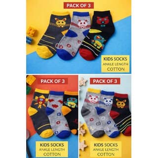 Kids Cotton Ankle Socks Pack of 3 Super Soft Comfortable Cute Cartoon Designs view 2