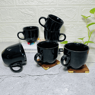 Homefrills Premuim Stoneware Glossy Black Solid Colour ceramic stylish Tea/Coffee Cups set of 6