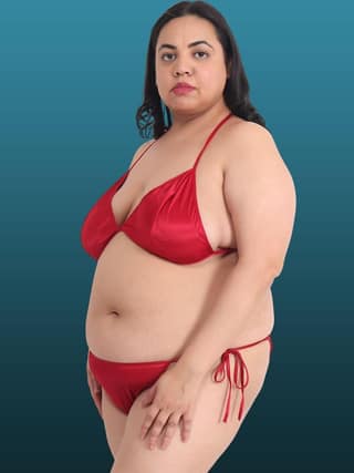 Plus Size Sexy Maroon Honeymoon Bridal Bikini Set 11M