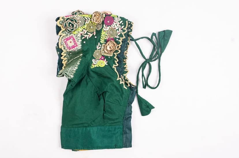 Green Embroidered Cotton Saree Blouse view 2