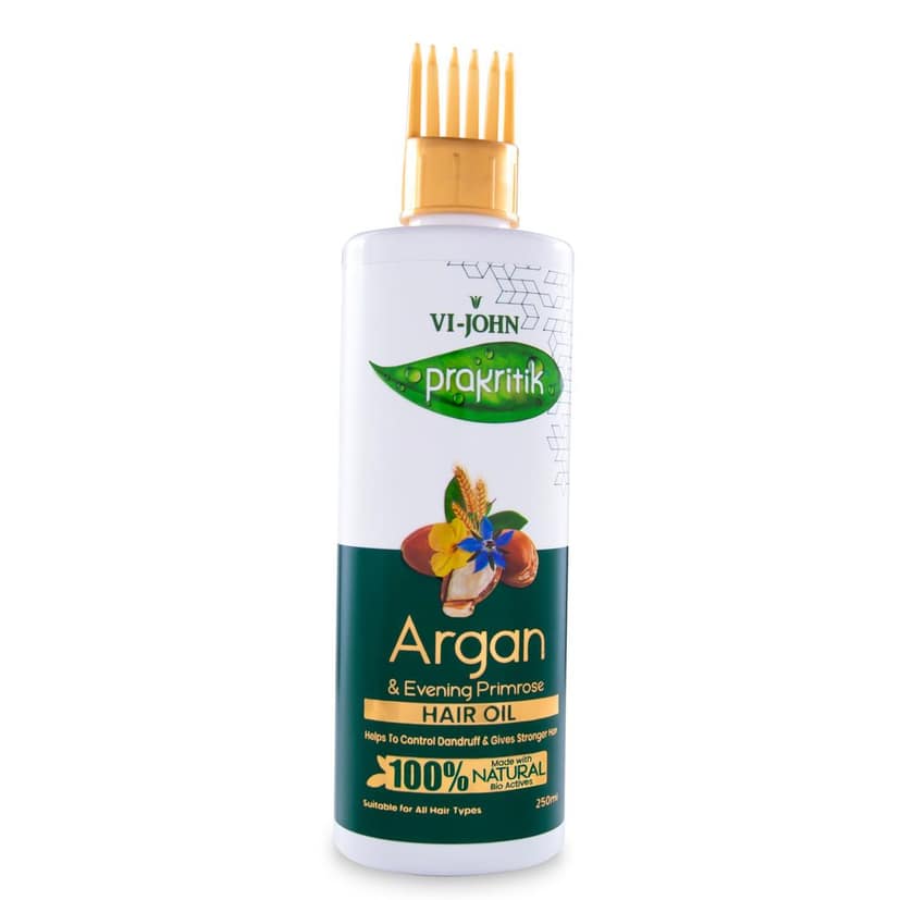 VI-JOHN Prakritik Argan & Evening Primrose Hair Oil for Men & Women | 250ml | Controls Dandruff | Stronger Hair | 100% Natural Bio Actives | Cruelty-free | Paraben Free | Vegan | Dermatologist Approved | All Hair Types