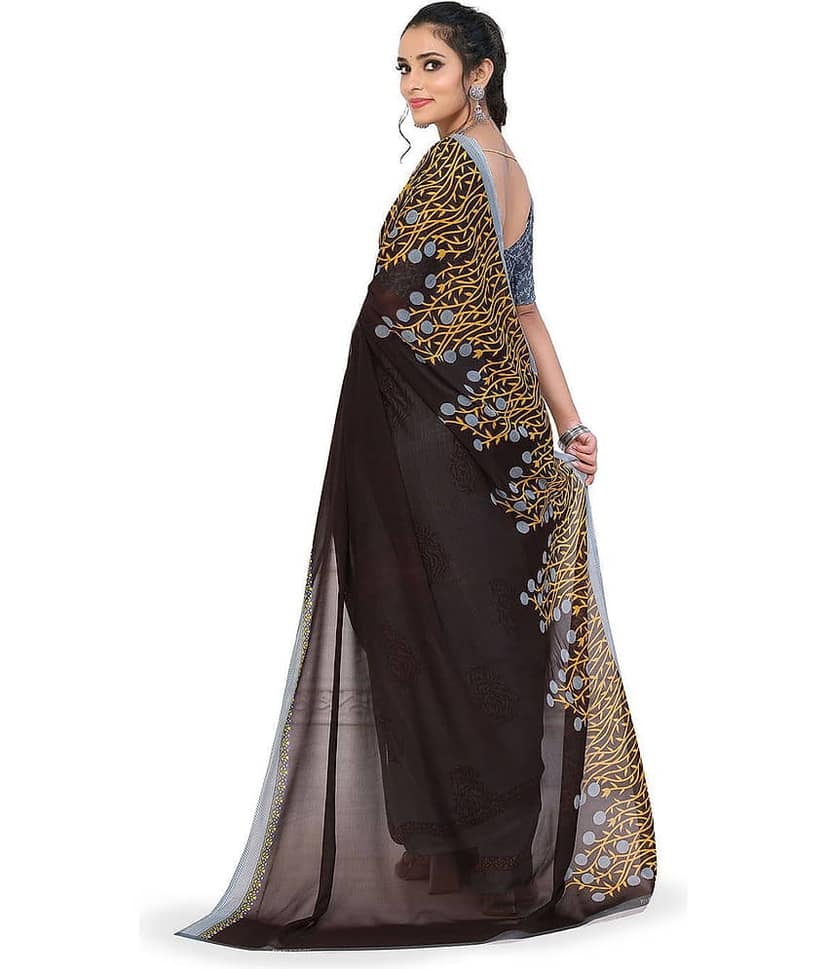 ANAND SAREES Georgette Printed Regular Saree With Unstitched Blouse Piece ( Brown ) view 2