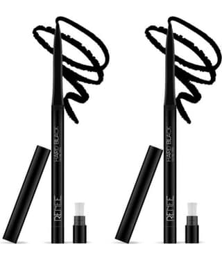 RENEE Hard Black Kajal Pen with Sharpener, 24H Stay, Matte Finish Pack of 2 (Black,0.35g)