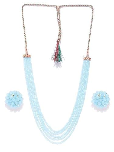 AV FASHION INDIA - Crystal Stone Beads 5 Layer Necklace set 16 Inch Long"Stunning Aqua Blue Crystal Beads Necklace Set with Earrings for Women" view 2