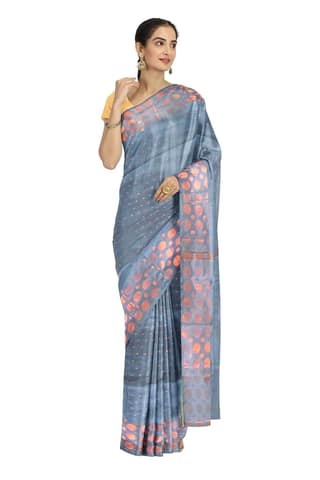 Handloom Cotton Saree On A Grey Base