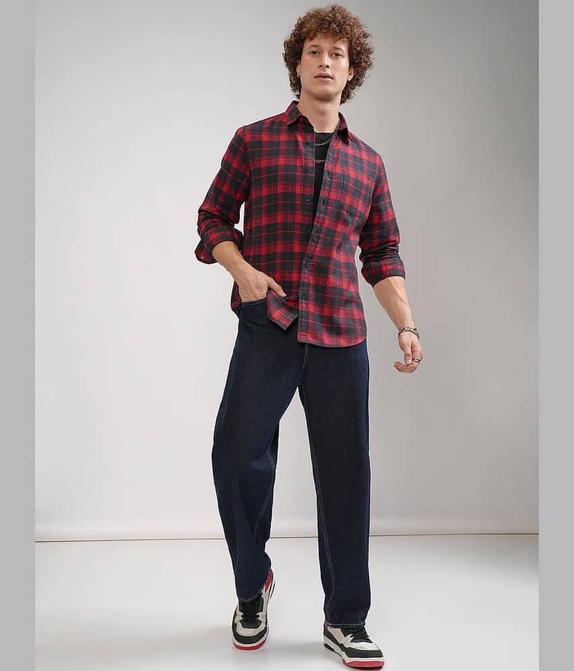 Highlander 100% Cotton Regular Fit Checks Full Sleeves Men's Casual Shirt - Multicolor ( Pack of 1 ) view 2