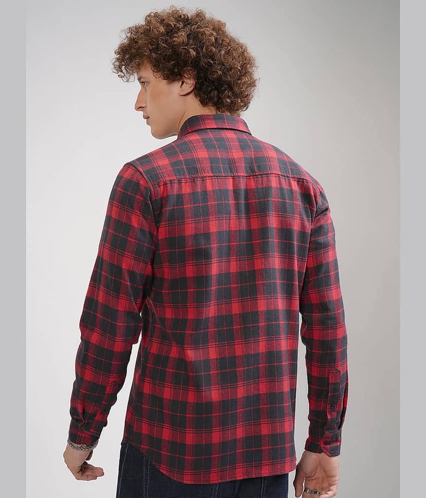 Highlander 100% Cotton Regular Fit Checks Full Sleeves Men's Casual Shirt - Multicolor ( Pack of 1 ) view 3
