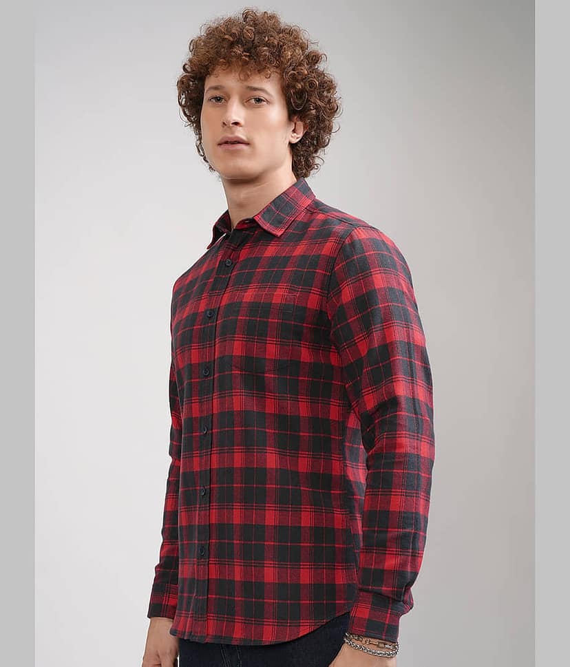 Highlander 100% Cotton Regular Fit Checks Full Sleeves Men's Casual Shirt - Multicolor ( Pack of 1 ) view 4