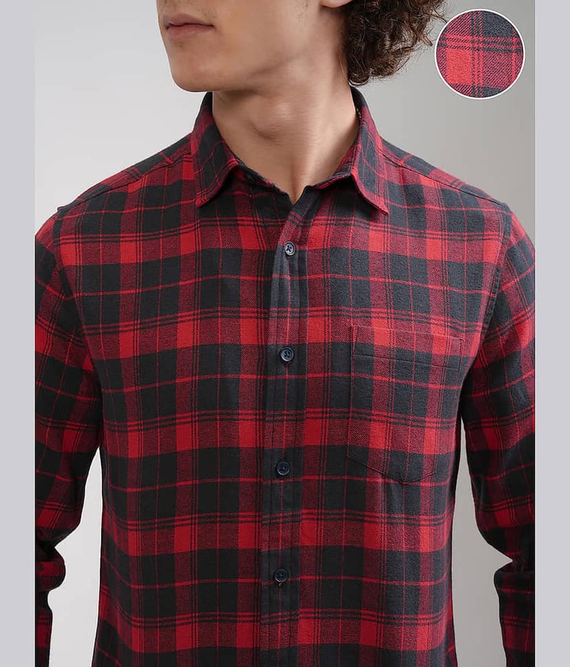 Highlander 100% Cotton Regular Fit Checks Full Sleeves Men's Casual Shirt - Multicolor ( Pack of 1 ) view 5