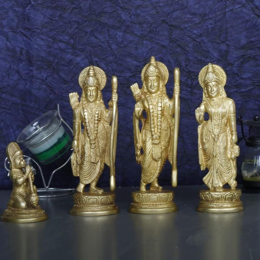 ARTVARKO? Ram Sita Laxman Hanuman Statue God Figurine Brass Metal Sculpture Ram Darbar Idol Murti Height for Mandir -7 Inches Big Home Decor