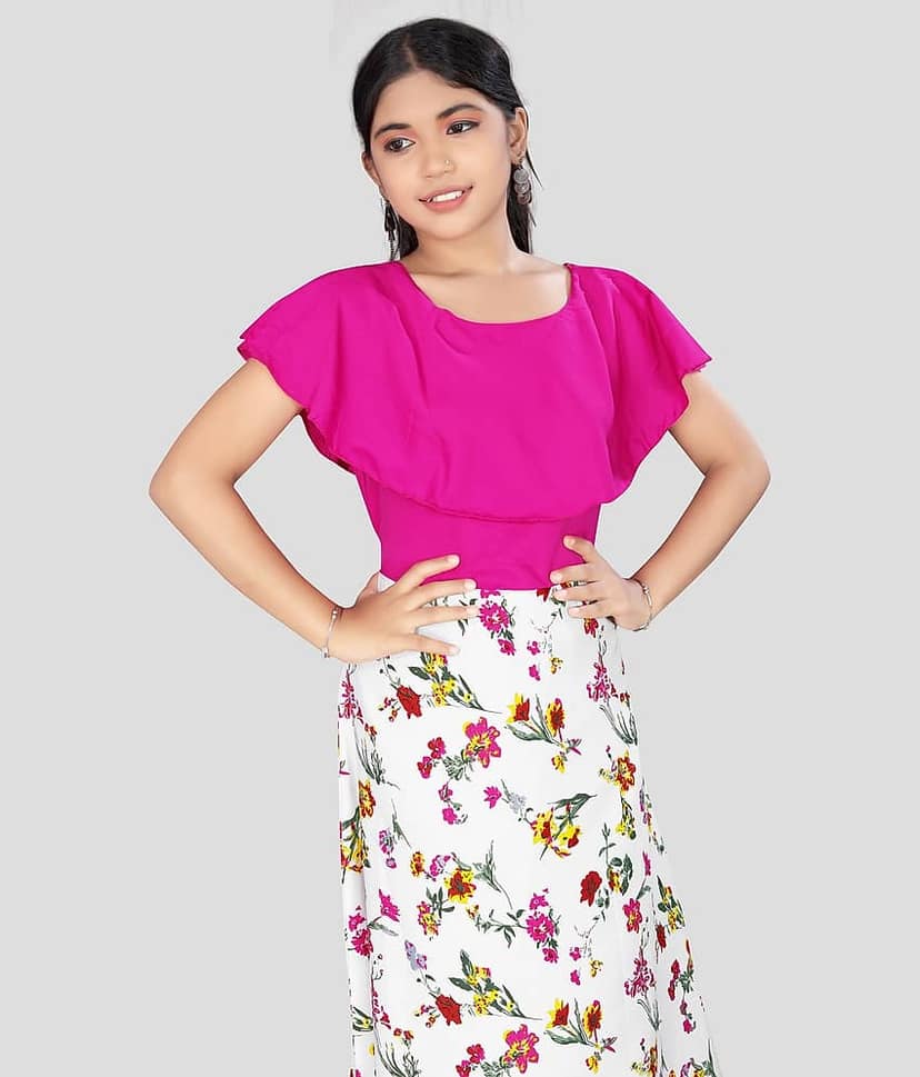 Aarya Creation Crepe Fit And Flare Dress For Girls ( Pack of 1 , Green ) view 2