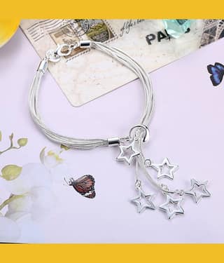 YouBella Silver Plated Crystal Bracelet Bangle Jewellery For Girls and Women (Stars)