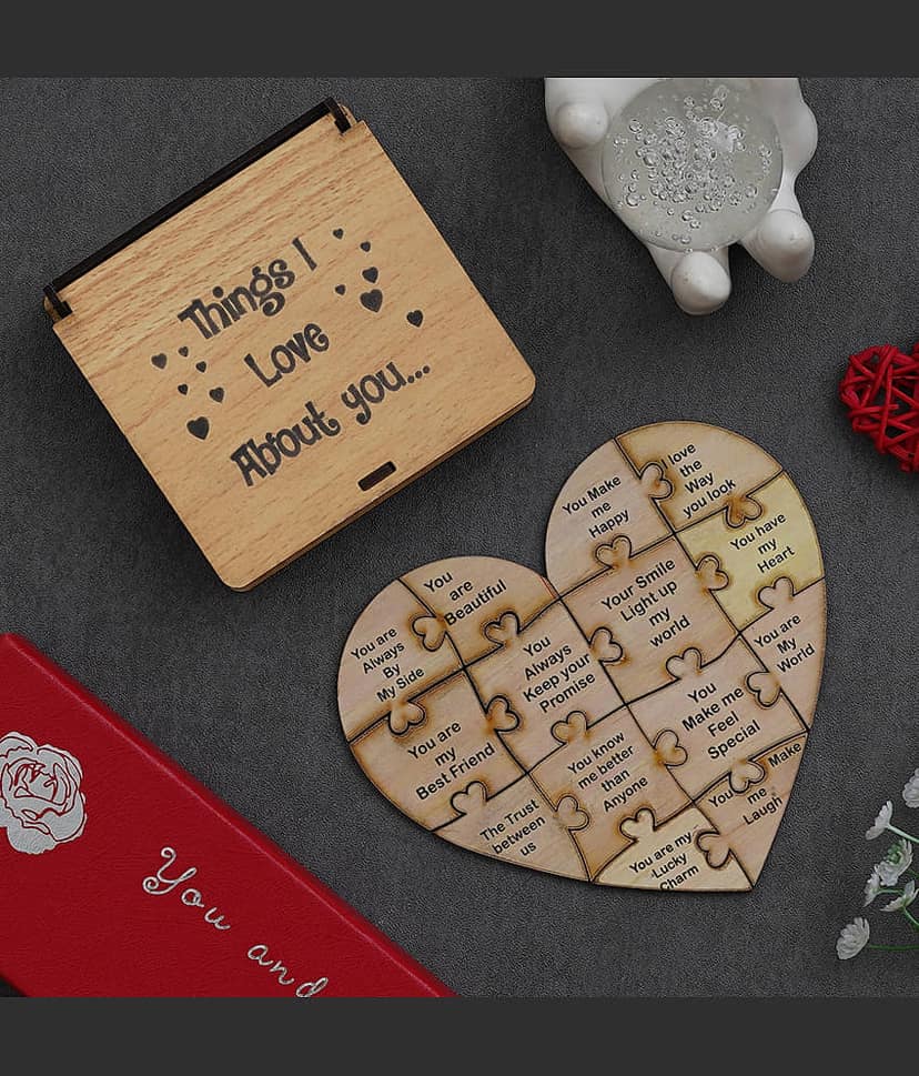 eCraftIndia Brown Valentine Puzzle Wooden Gift Set