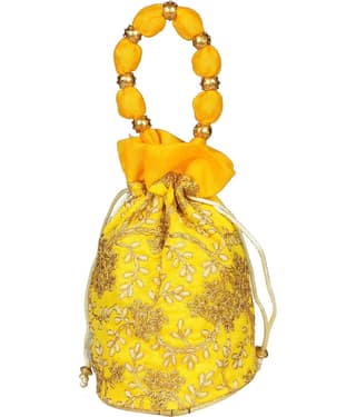 SUNESH CREATION Yellow Silk Potli