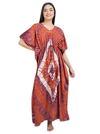 KOI SLEEPWEAR Premium Women Pure Cotton Tie and Dye Kaftan Nightdress (Free Size)