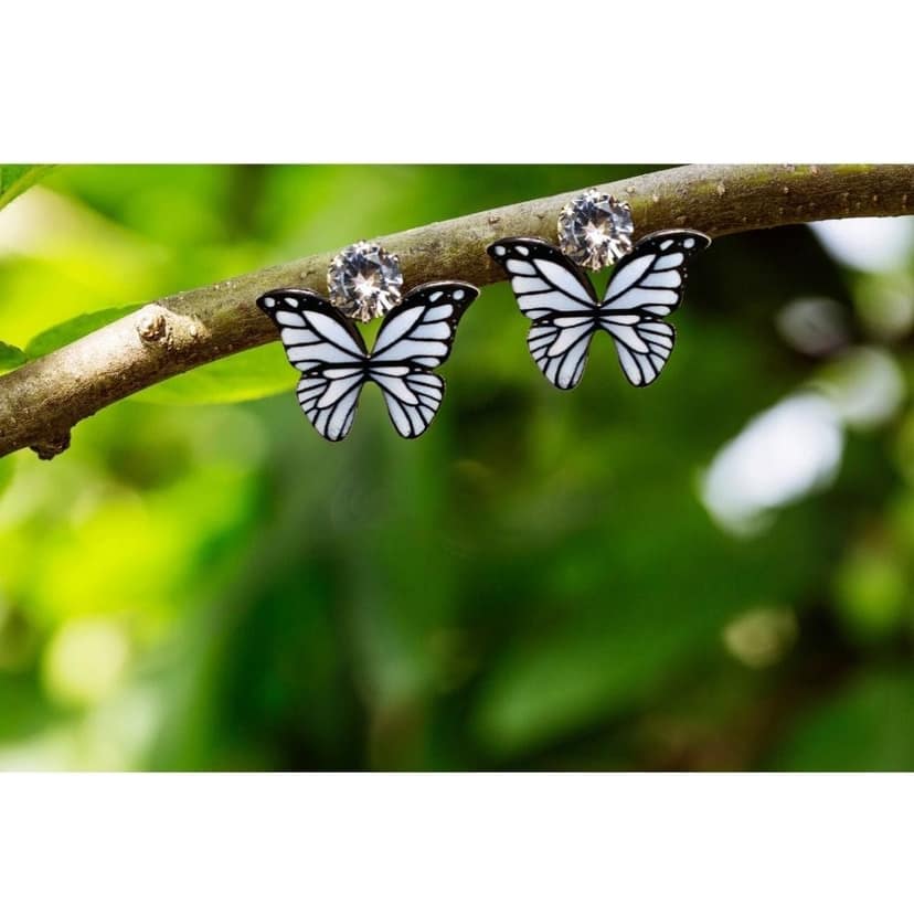 Jewelryklub Zircon Studded Multicolored Butterfly Design Stud Earrings For Girls & Women Design 6 view 2