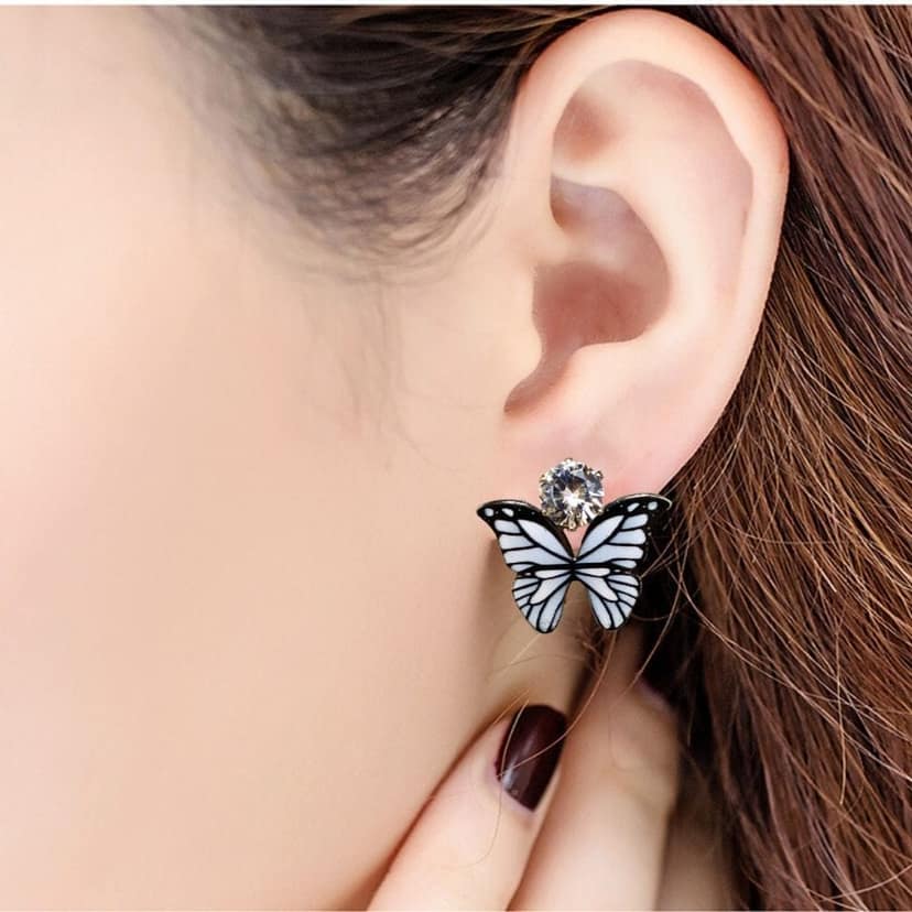 Jewelryklub Zircon Studded Multicolored Butterfly Design Stud Earrings For Girls & Women Design 6 view 5