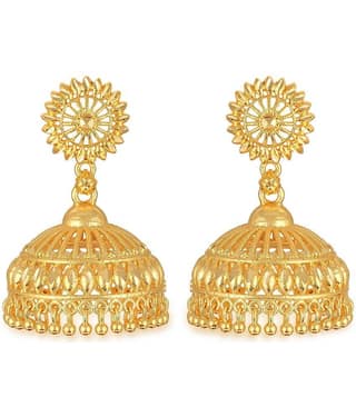 Vighnaharta Golden Jhumki Earrings ( Pack of 1 )