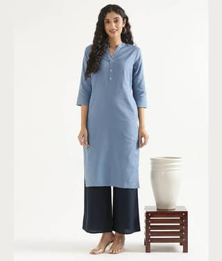 AMIRA'S INDIAN ETHNICWEAR Women Cotton Flex Solid Straight Kurti ( Blue )