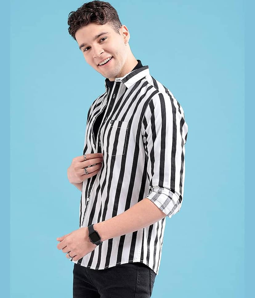 The Indian Garage Co Men Navy Blue & White Slim Fit Striped Casual Shirt view 3