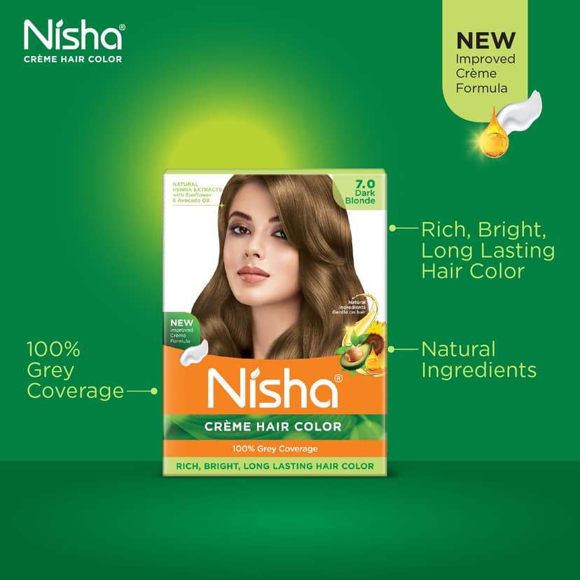 Nisha Creme Hair Color Dark Blonde 40g Pack of 4, Permanent Hair Colour for Women Men, 100% Grey Coverage view 4