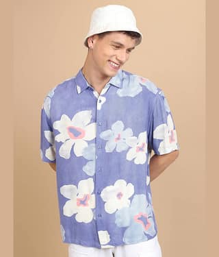 Highlander Viscose Slim Fit Printed Half Sleeves Men's Casual Shirt - Light Blue ( Pack of 1 )