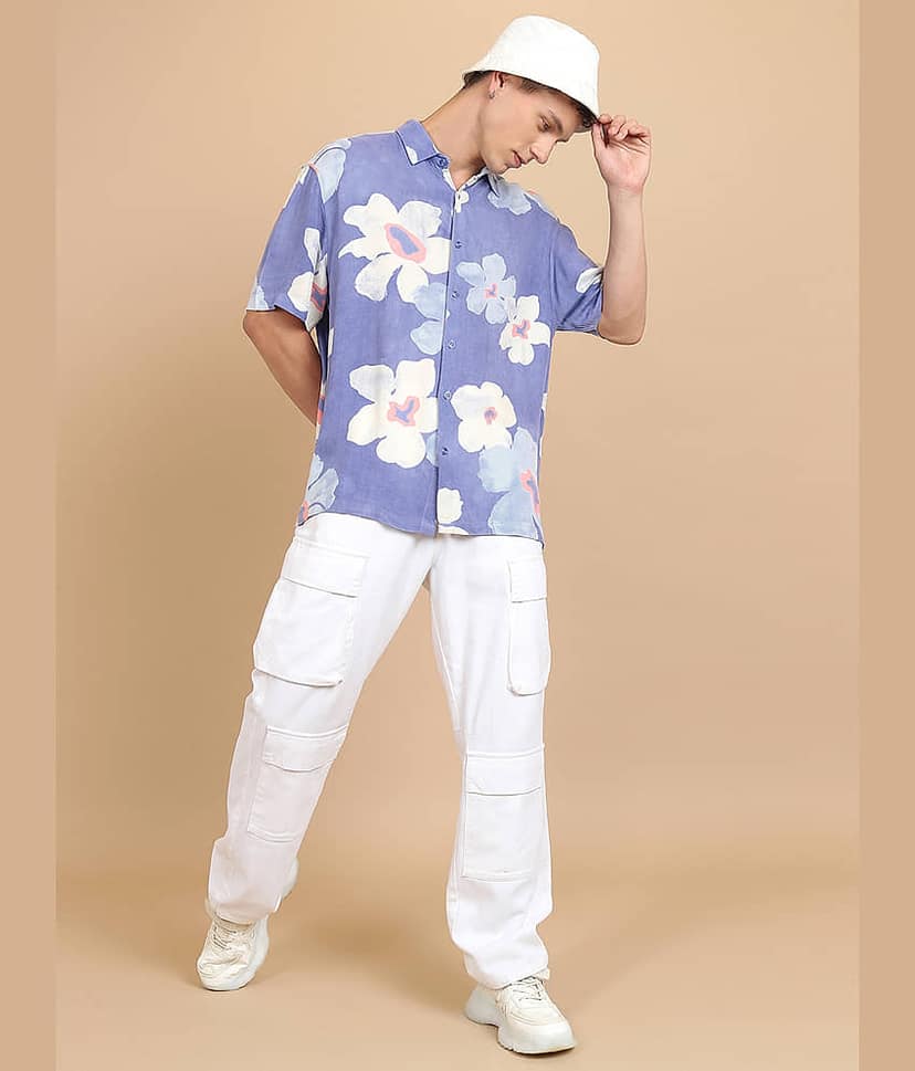 Highlander Viscose Slim Fit Printed Half Sleeves Men's Casual Shirt - Light Blue ( Pack of 1 ) view 2