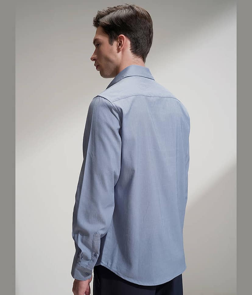 Highlander Cotton Blend Slim Fit Self Design Full Sleeves Men's Casual Shirt - Blue ( Pack of 1 ) view 3