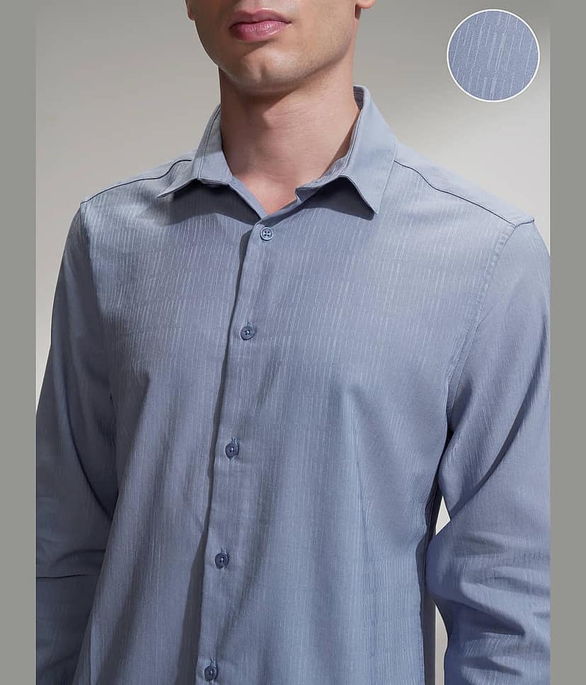 Highlander Cotton Blend Slim Fit Self Design Full Sleeves Men's Casual Shirt - Blue ( Pack of 1 ) view 5