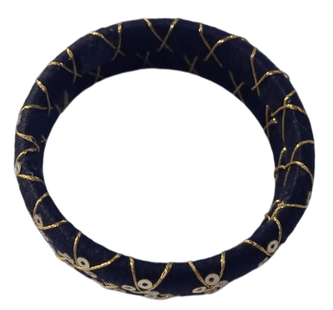 Black and gold silk thread bangles with sequin work view 3