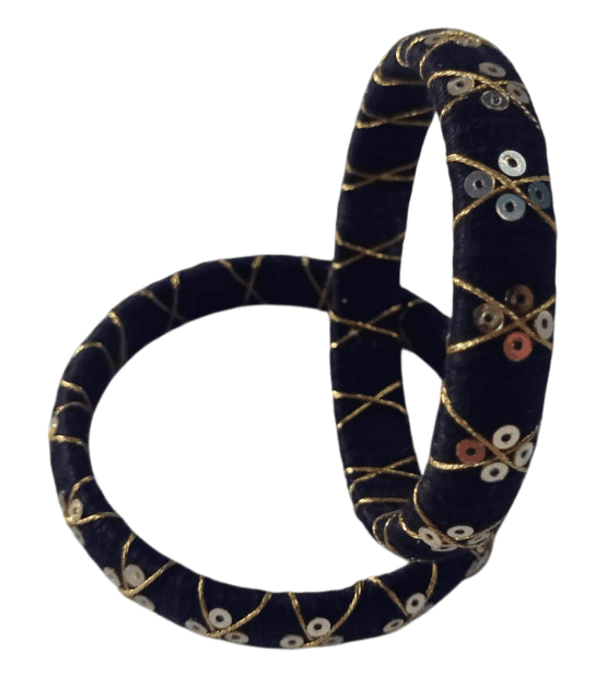 Black and gold silk thread bangles with sequin work view 4