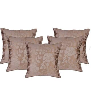 Zubix Golden Polyester Cushion Covers Set Of 5