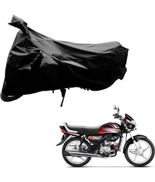 AutoRetail Dust Proof Two Wheeler Polyster Cover for Hero HF Deluxe (Mirror Pocket, Black Color)