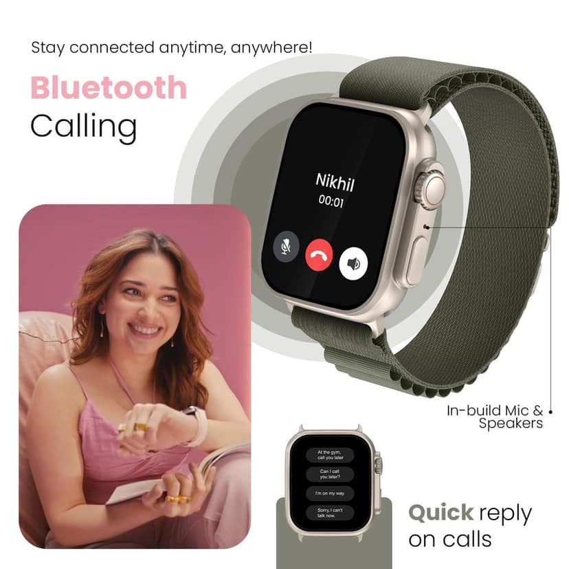 CELLECOR M4 Rush 1.91" HD Display | 600 NITS | AOD | BT-Calling | AI Voice | IP67 | Rotating Crown | SmartWatch (Garnish Black Green) view 3
