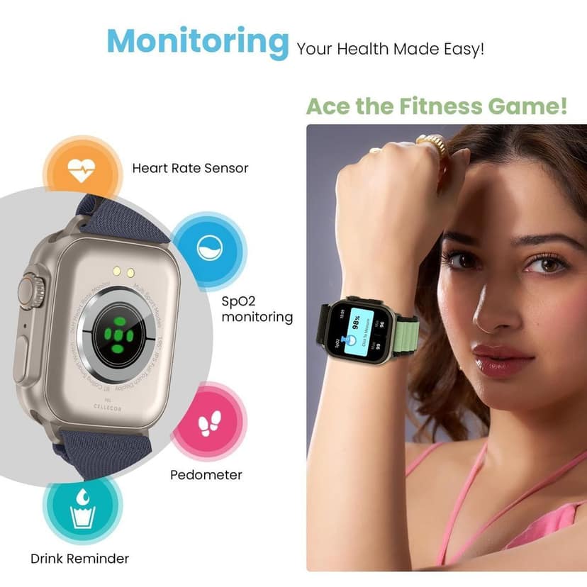 CELLECOR M4 Rush 1.91" HD Display | 600 NITS | AOD | BT-Calling | AI Voice | IP67 | Rotating Crown | SmartWatch (Garnish Black Green) view 4