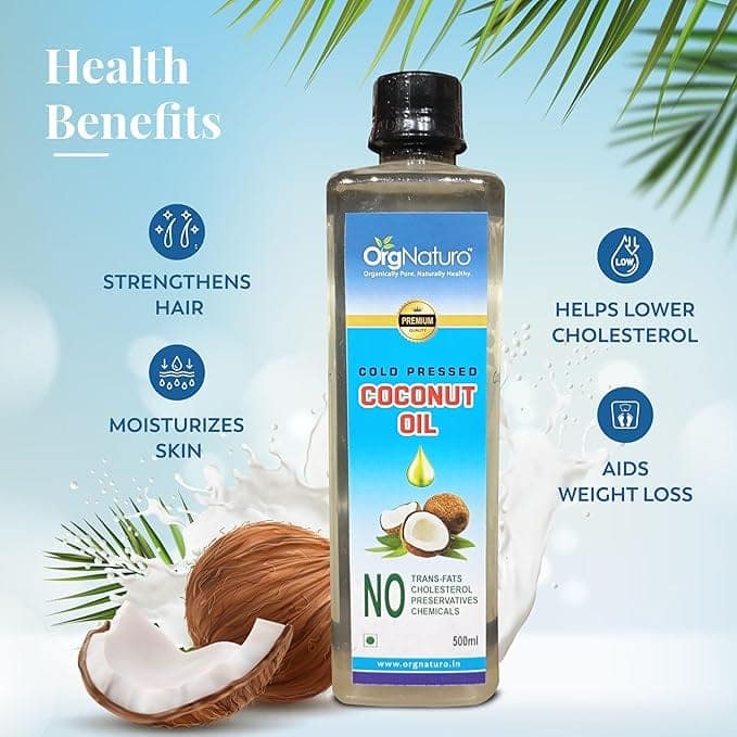 OrgNaturo Cold Pressed Coconut Oil - 500 ml |Bull Kohlu|Natural|Suitable for cooking and skincare view 5