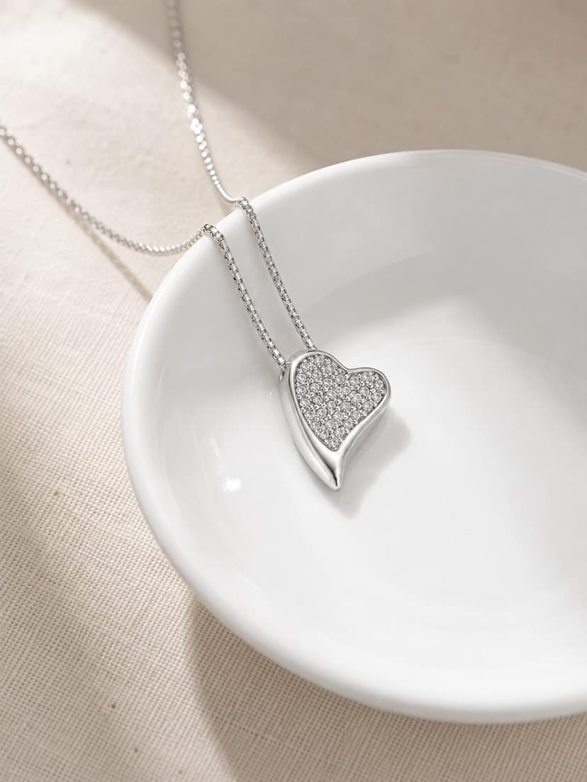 AXORA LIFE 925 Sterling Silver CZ Heart Pendant With Chain for Women