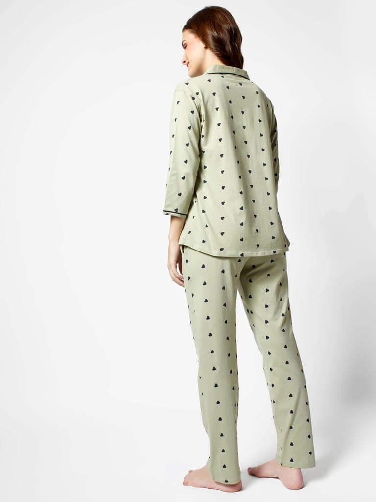 Zeyo Women Green Heart print Stylish Night suit set view 4