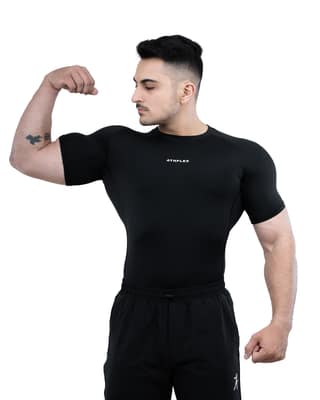Athflex Men's Half sleeve Ace Compression T-Shirt - Ultra Stretch , Premium Nylon Spandex Blend , Moisture-Wicking, Quick-Dry, Breathable, Muscle Fit Activewear for Gym, Fitness, and Sports - crater brown/XXL