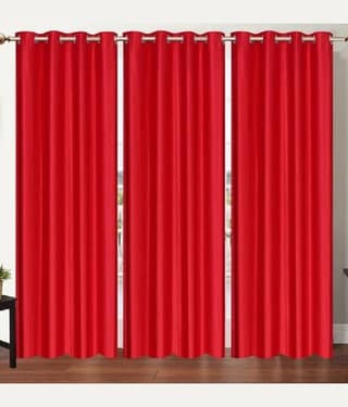 N2C Home Solid Semi-Transparent Eyelet Curtain 5 ft ( Pack of 3 ) - Red