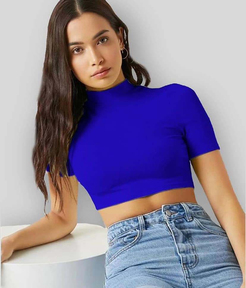 Dream Beauty Fashion Women's Polyester Crop Top ( Blue )