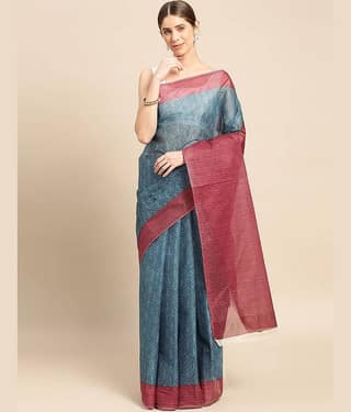 SHANVIKA Cotton Printed Saree Without Blouse Piece ( Blue )