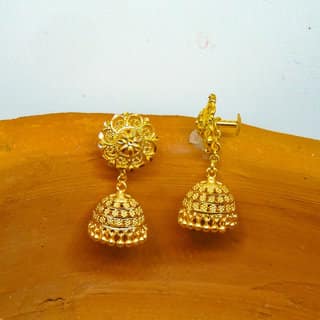 Traditional 1gm gold and micron plated jhumkis view 2