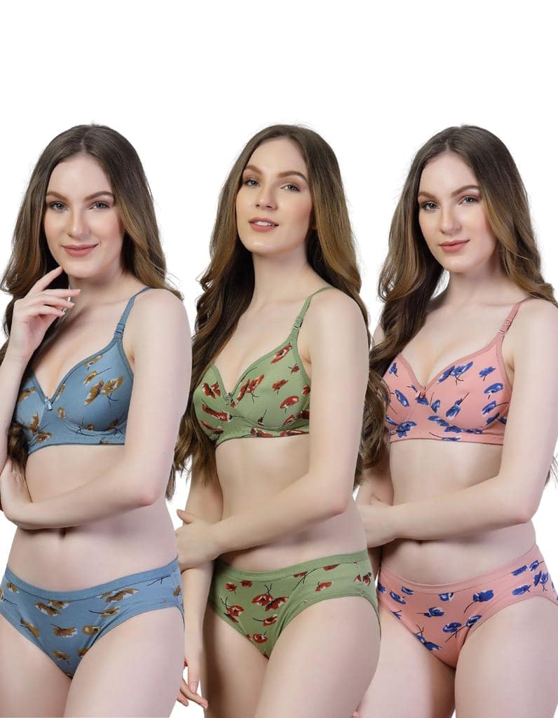 ADORNSTAR Bra Panty Set Sexy Lingerie Set for Women Pack of 3 Green