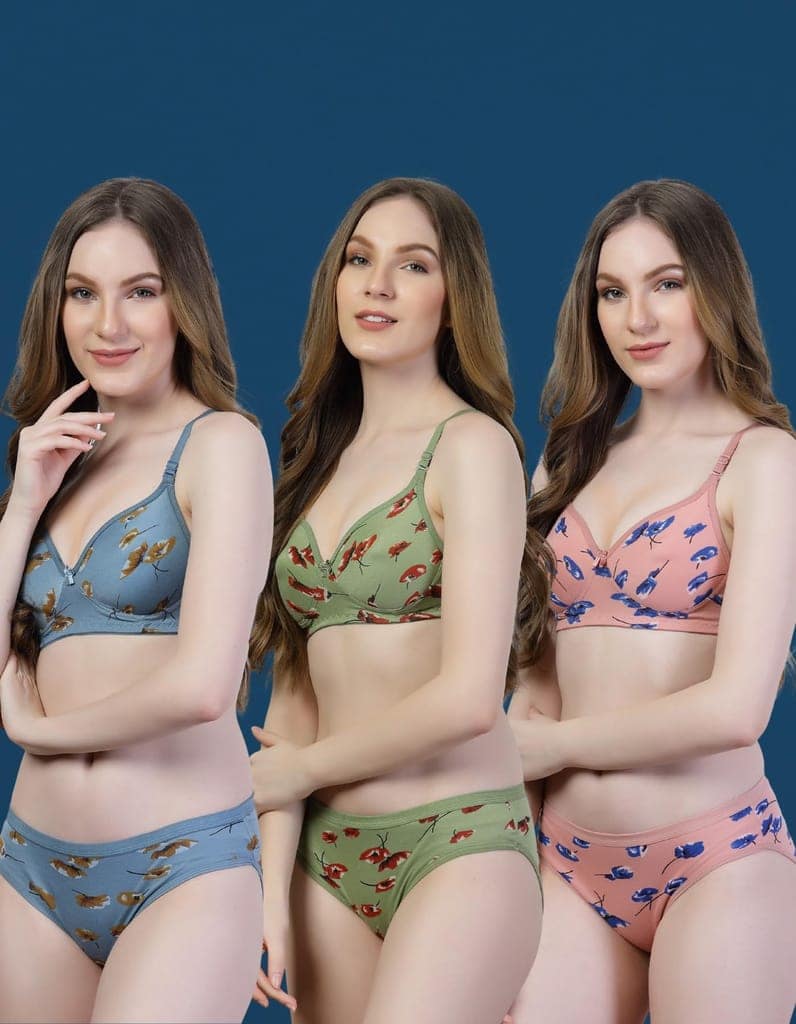 ADORNSTAR Bra Panty Set Sexy Lingerie Set for Women Pack of 3 Green view 2