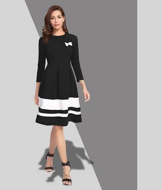 ZELZIS Women Crepe Colorblock A-line Dress ( Black )