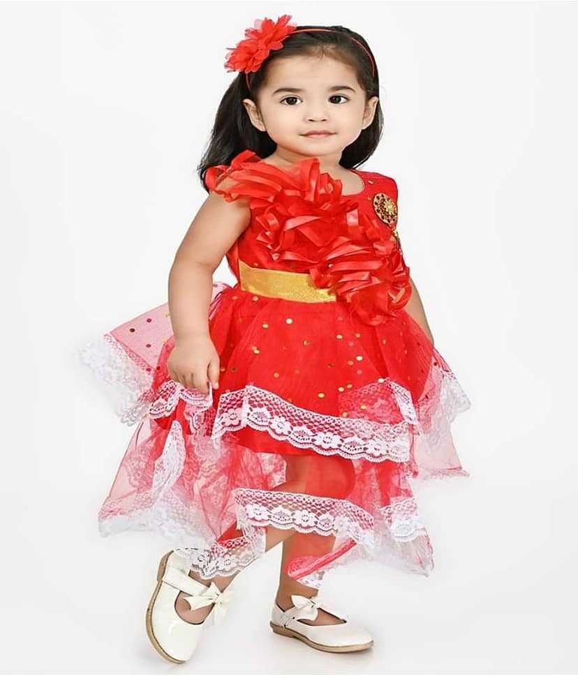 IMON BASID Red Silk Baby Girl Frock ( Pack of 1 )