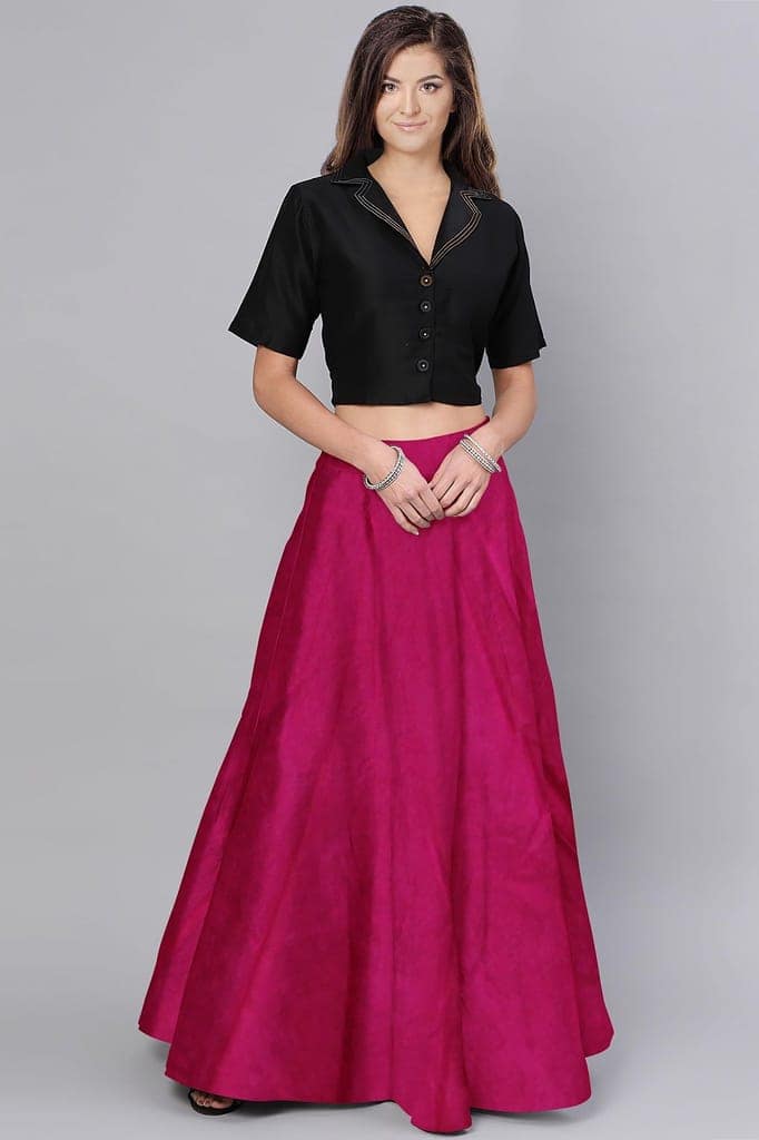 Garvi Gurjari (A Gujarat Govt Enterprise Women Handmade Plain Mashru Silk Long Skirt(GGCPMS08) Dark Pink view 3