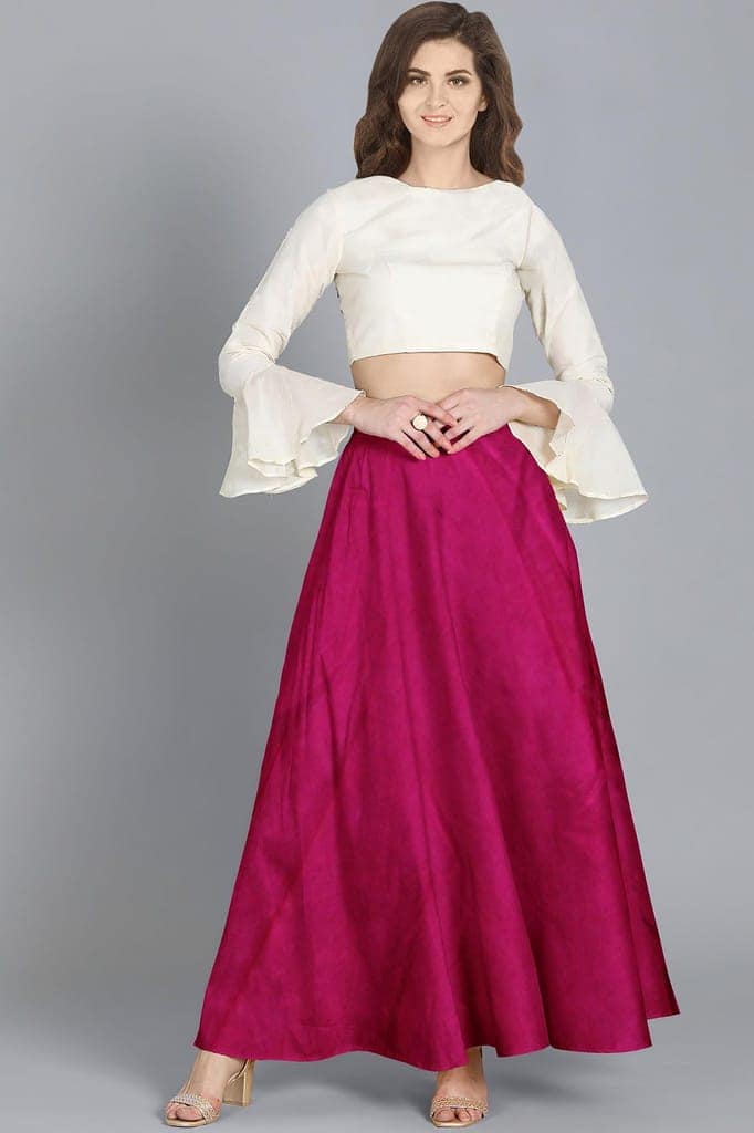 Garvi Gurjari (A Gujarat Govt Enterprise Women Handmade Plain Mashru Silk Long Skirt(GGCPMS08) Dark Pink view 4
